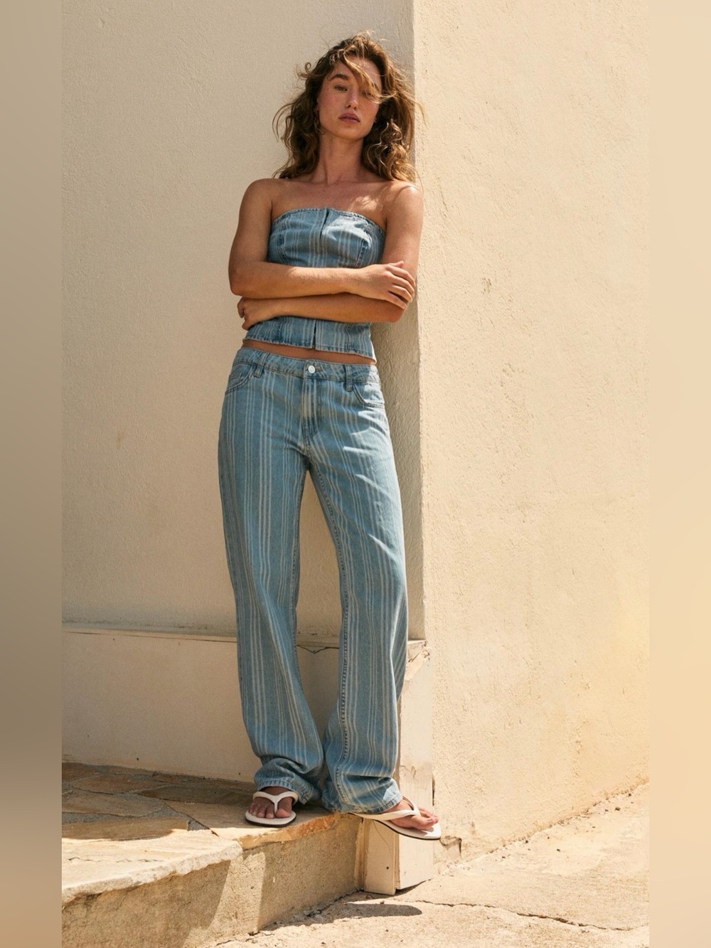 Zara Striped Denim Top